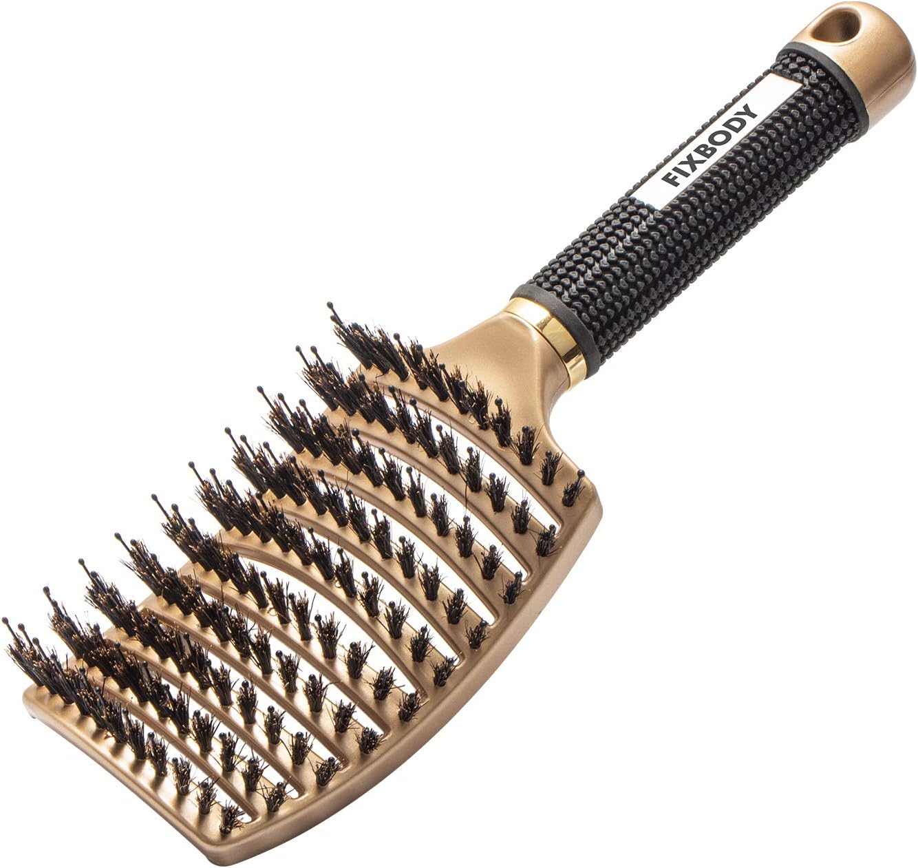 FIXBODY Boar Bristle Hair Brush - Curved & Vented & Oversize Design Detangling Hair Brush for Women Long, Thick, Curly and Tangled Hair Blow Drying Brush (Gold)