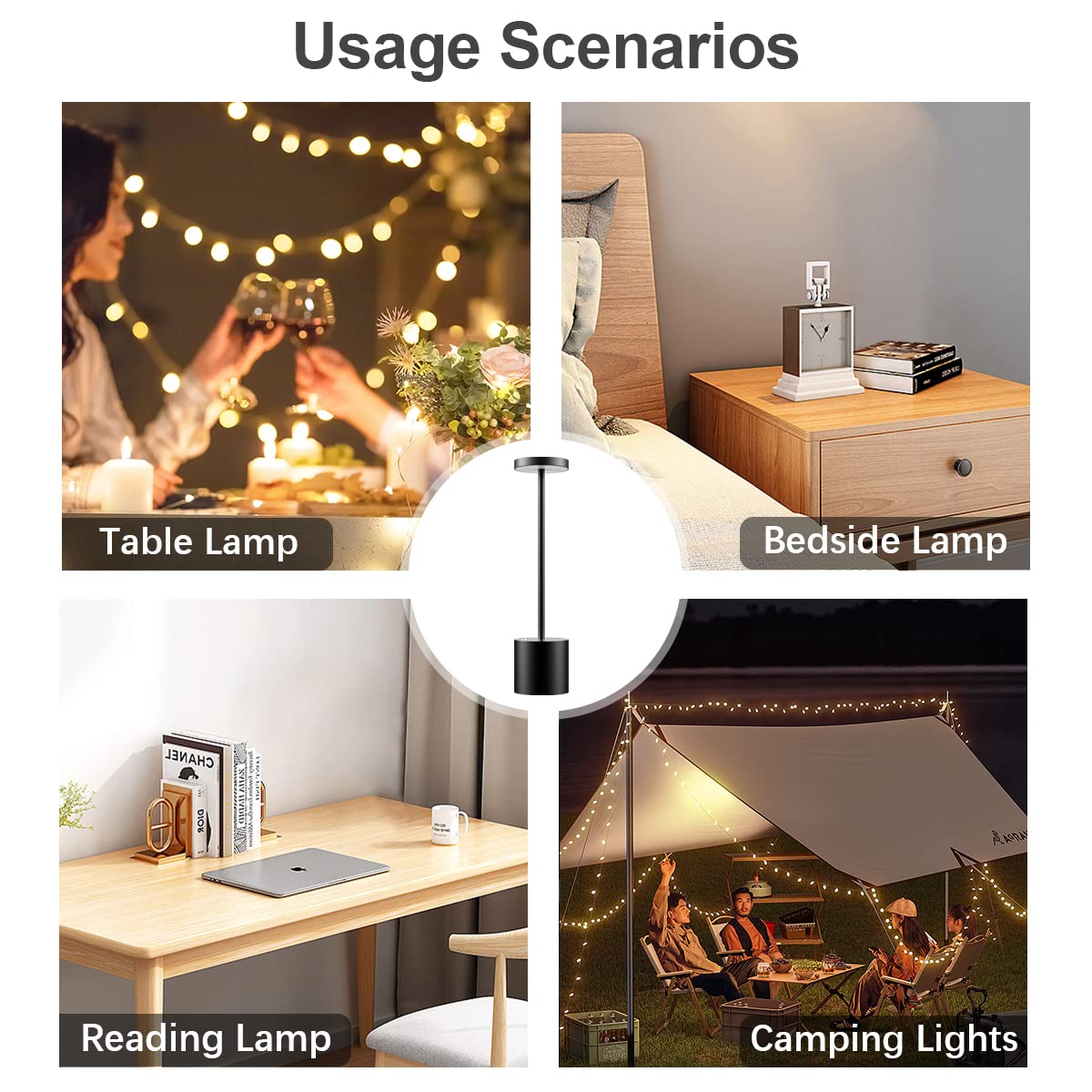 Hapfish Lampara Escritorio LED Recargable, 5000mAh Lamparas de Mesa Sin Cable con Bateria, Lámpara Inalambrica Portatil Recargables, Para Exterior, Mesita Noche, Jardin, Salon, Sobremesa, Restaurante