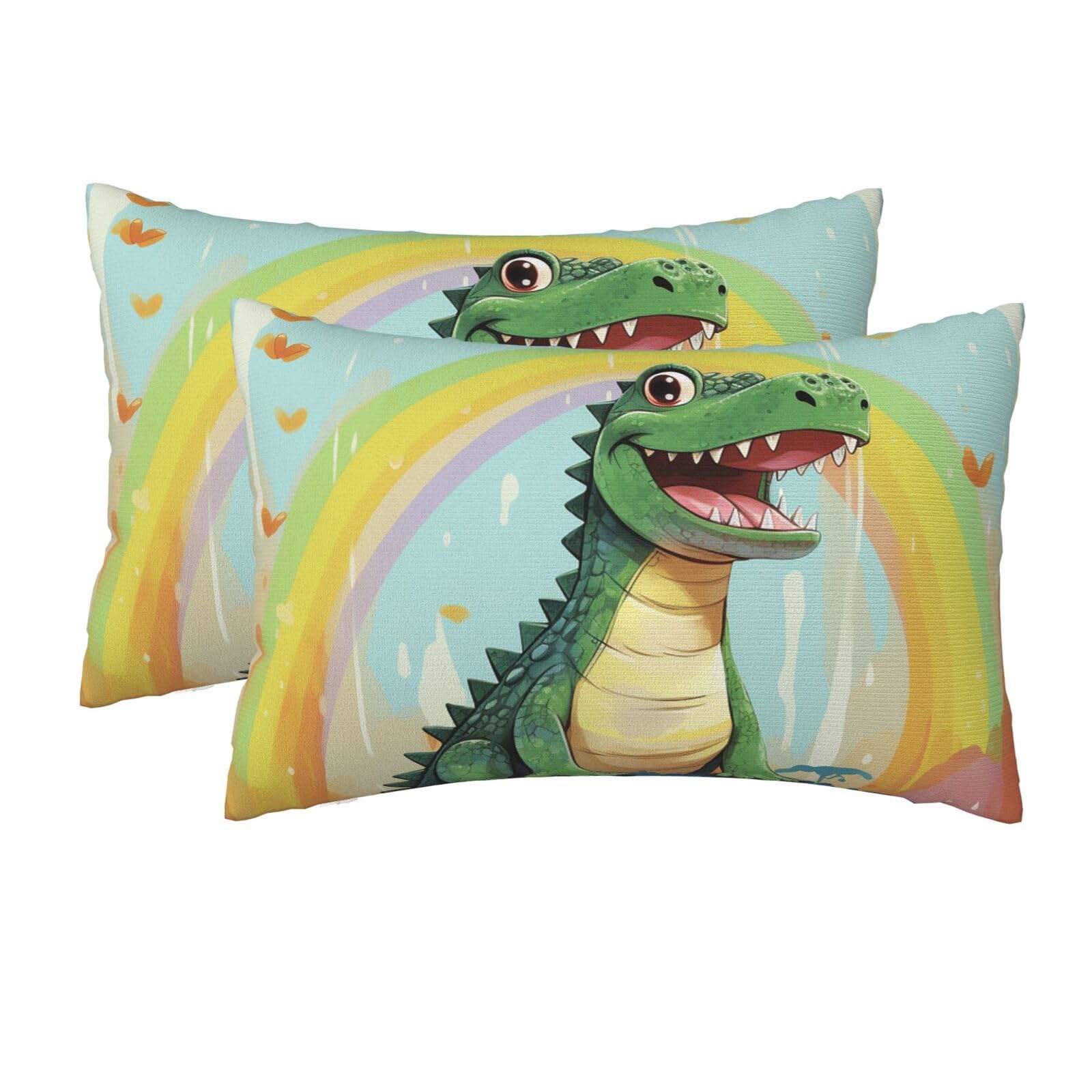 2 Pack Queen Size Pillow Cases for Hair and Skin Soft Breathable Pillow Case Covers with Hidden Zipper Cute Crocodile Rainbow Pillowcase 20x30 Inches Pillow Cover for Sleeping Gift