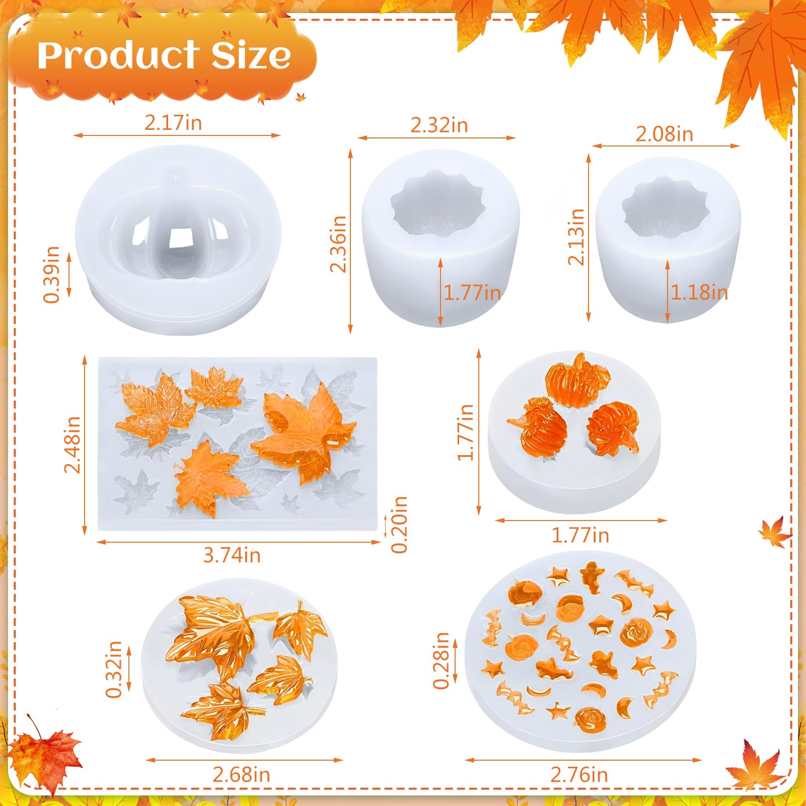 5-teiliges Kürbis Silikonformen Set - 3D Halloween & Thanksgiving DIY Harzformen