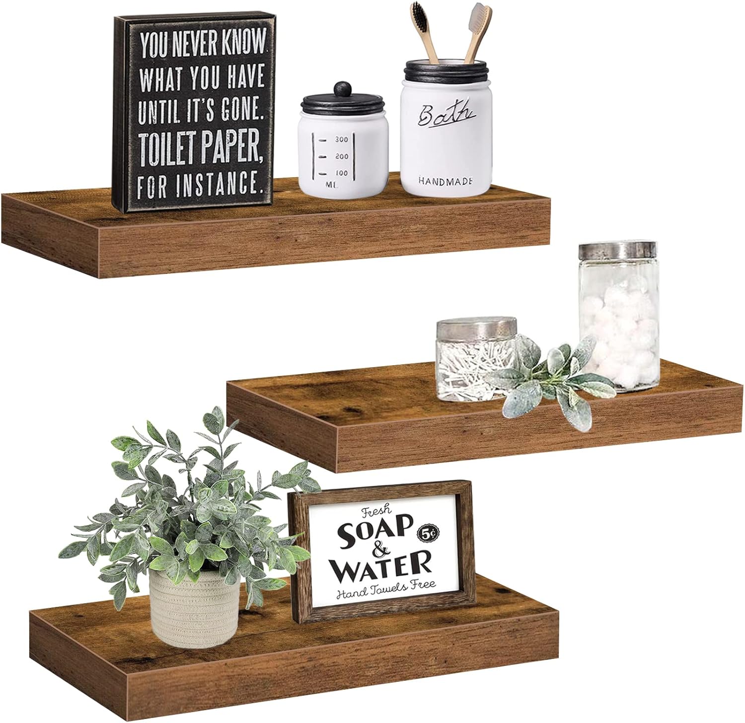 QEEIG Farmhouse Floating Shelves Set of 3 + Set of 2 Bundle