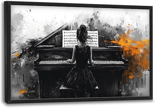 Arte de pared de piano grande, imágenes musicales de grafiti de gran tamaño, decoración de pared en lienzo de piano en blanco y negro, obra de arte