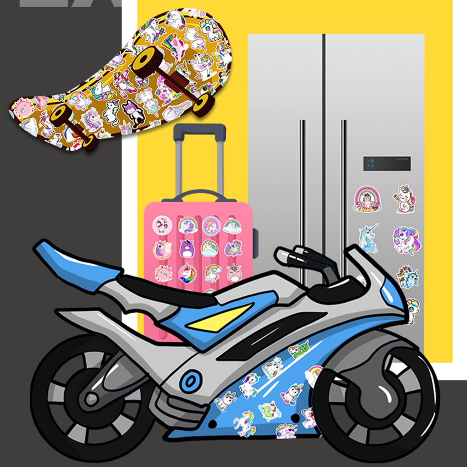 100 Stuks Eenhoorn Stickers, Kawaii Graffiti Vinyl Unicorn Stickerset Waterdicht voor Kinderen En Meisjes, Stickers voor Fiets Helm Laptop Waterflessen Snowboard Bagage Koffer Doe-Het-Zelf