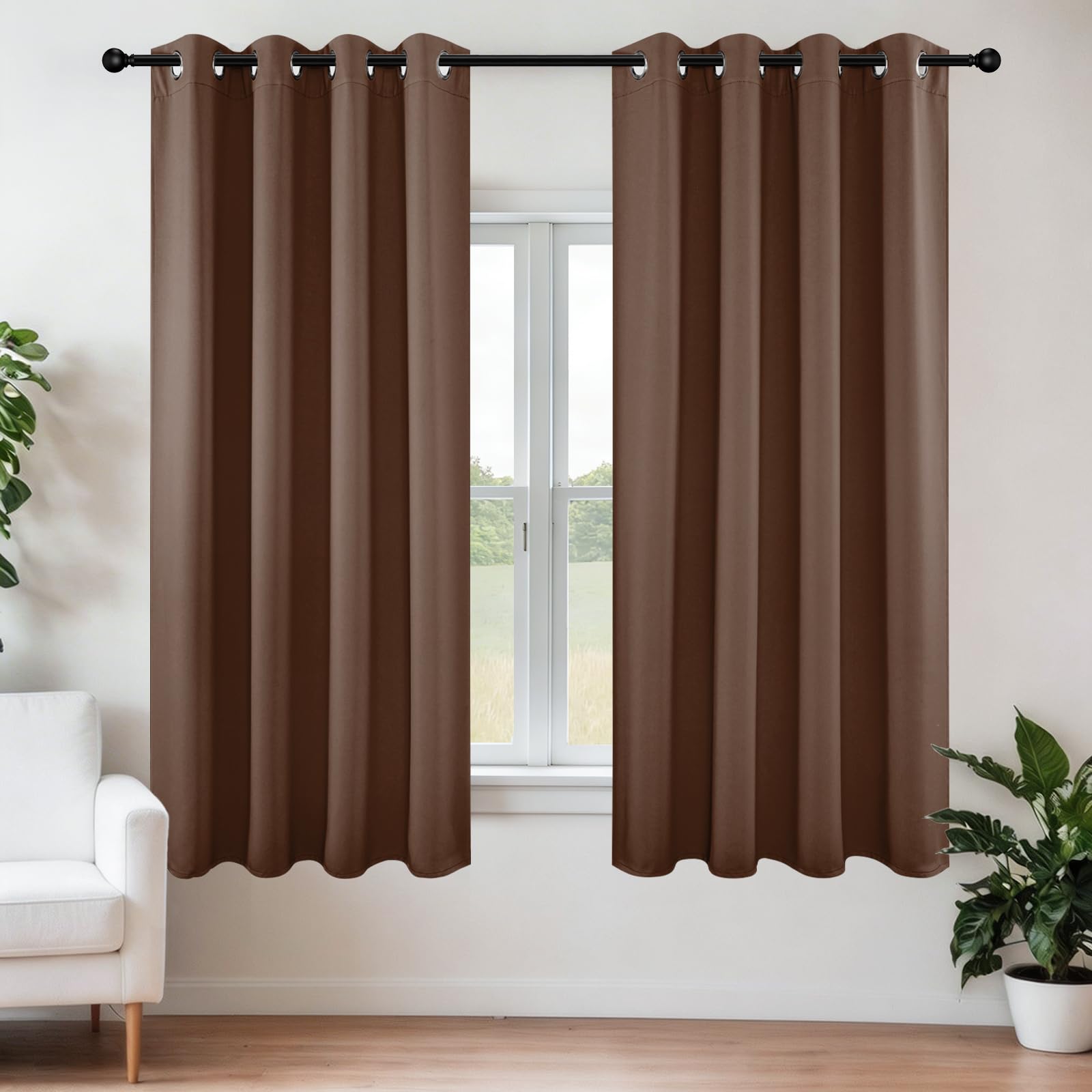 Joydeco Blackout Curtains 63 Inch Length 2 Panels Set, Thermal Insulated Long Curtains & Drapes 2 Burg, Room Darkening Grommet Curtains for Bedroom Living Room Windows (W42 x L63 Inch, Brown)