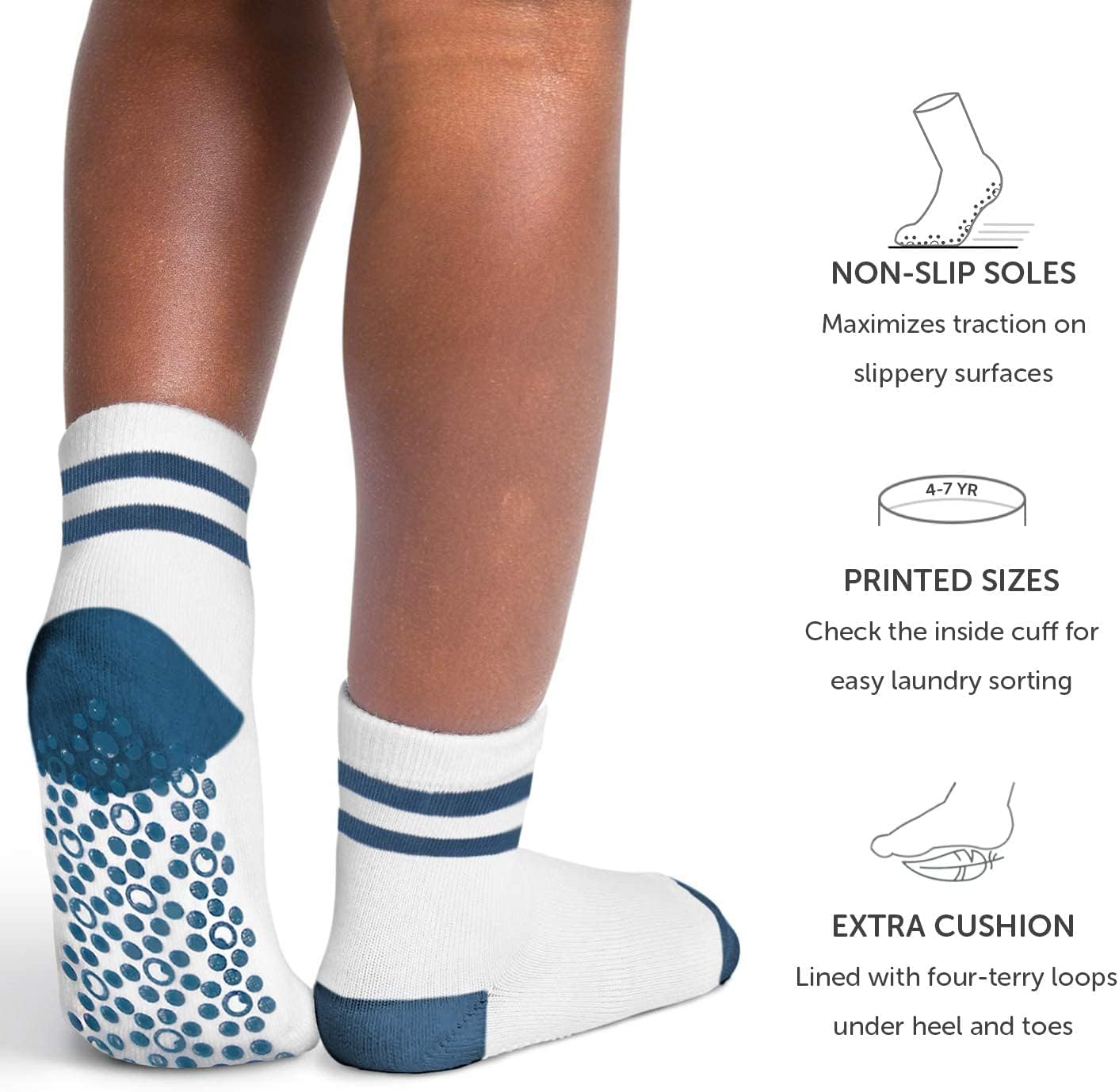 LA ACTIVE Non Slip Grip Ankle Boys and Girls Athletic Crew Socks for Babies Toddlers and Kids