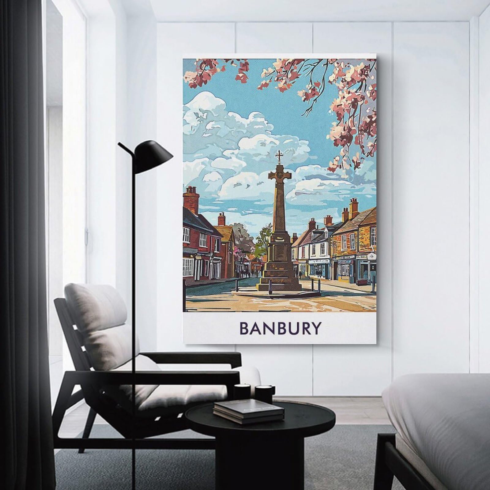 Junmoney Unframe-Style-7 Banbury Town Square Wall Decor Canvas Print, 24X36inch(60X90cm), For Home Lounge, Bedroom Or Reading Nook, Decorative Artwork For Empty Walls