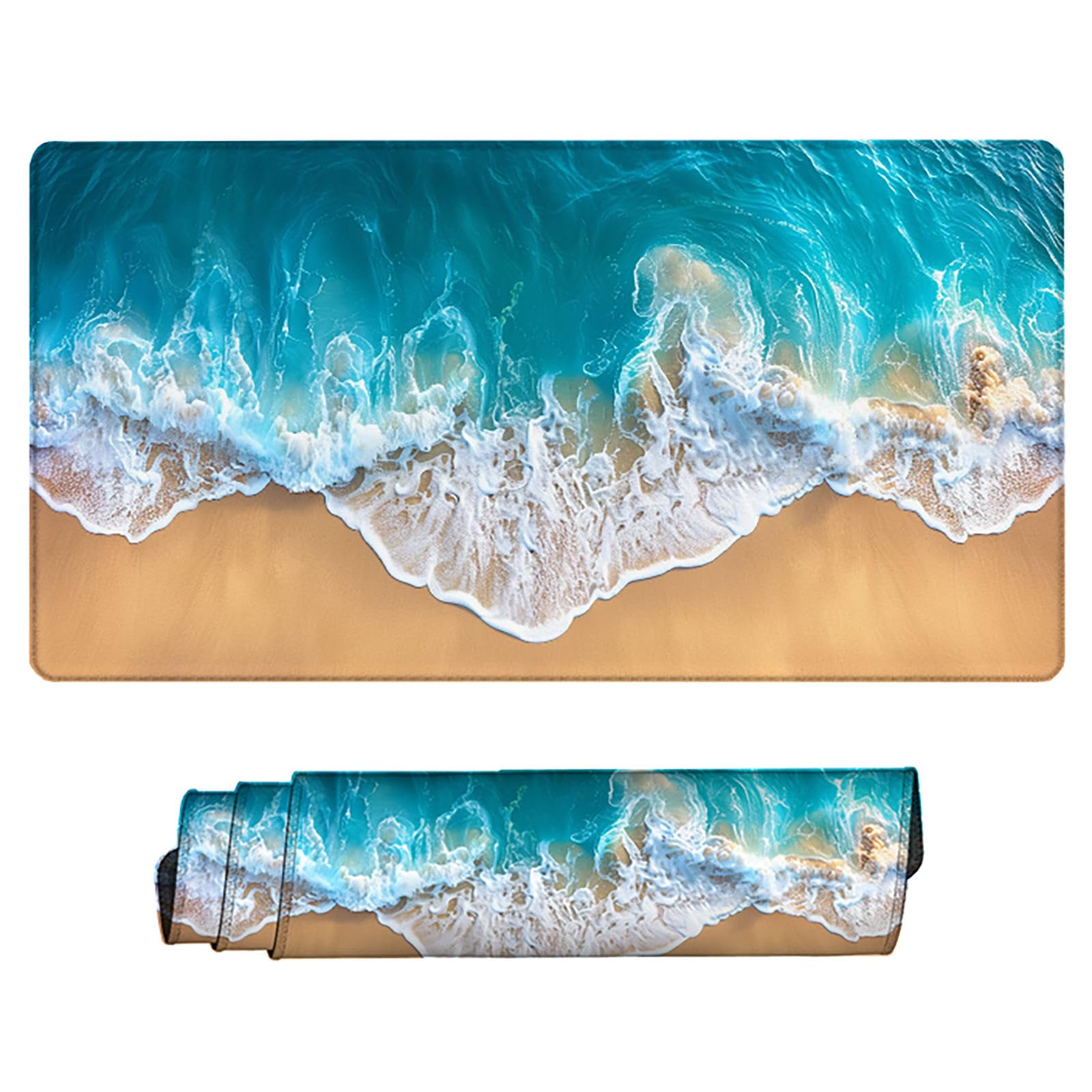 Niebieska podkładka pod mysz XXL, podkładka na biurko, 1200 x 600 cm, szyte krawędzie, podkładka pod mysz, gumowa podstawa, fale, podkładka pod mysz, stabilna przyczepność na gładkich