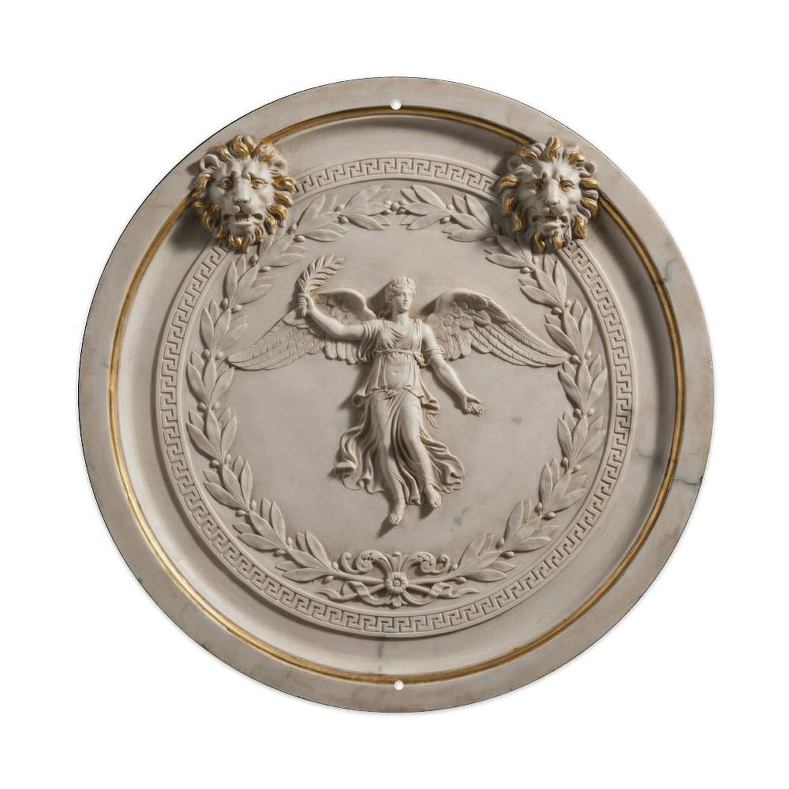 Dual Lion Head 3D Marble Victory Round Metal Tin Sign Plaque