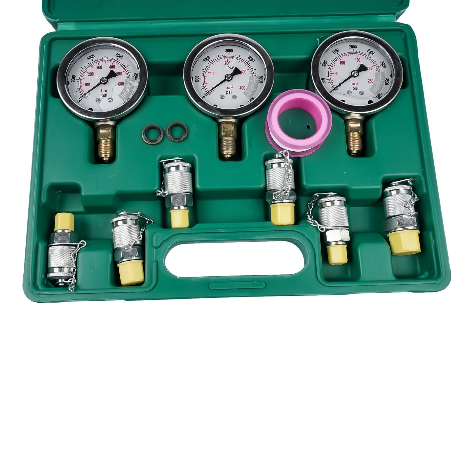 Hydraulic Pressure Test Kit 25/40/60MPa mit 6 Kupplungen, 304 Edelstahl Hydraulik-Messgeräte-Set für Bagger & Baumaschinen, inklusive Schlauchkupplungen und Messgerät für Hydraulik-Testgeräte