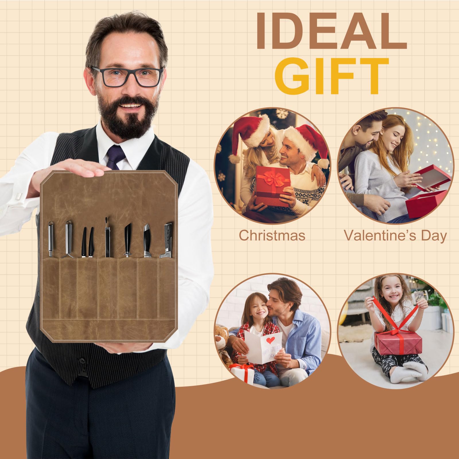 Borsa Coltelli Chef, Borsa Coltelli Portatile, Borsas Porta Coltelli da Chef Professionali, Custodia Portatile in Tela Impermeabile per Coltellis da Campeggio ed Escursionismo, Regalo per lo Chefs