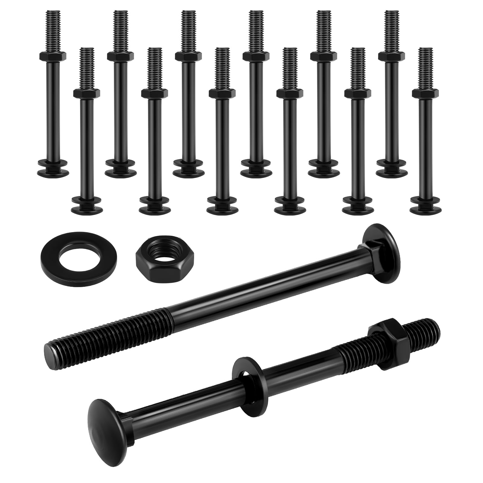 Zonon 12 Sets 1/2 x 6 Inch Black Carriage Bolt Kit Galvanized Carriage Bolt Set Includes Rust Resistance Washers and Nuts for Fastening Accessories