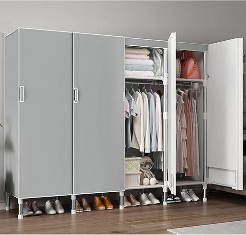 Miniatura 4 de Armario, Estantes de armario de lona portátil, Armario de tela con riel para colgar, estantes, organizador de almacenamiento de armario de ropa,