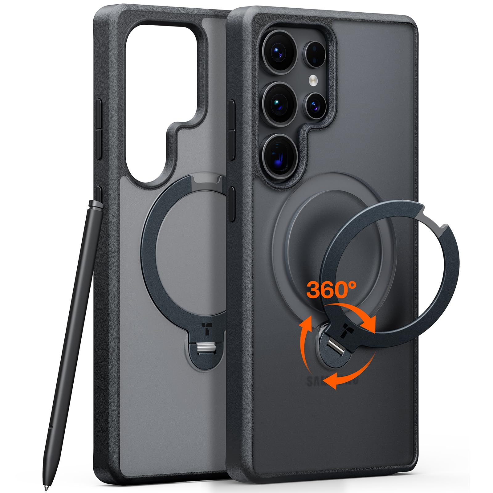 TORRAS 360 Spin Magnetic Stand for Samsung Galaxy S25 Ultra Case, Fit for Magsafe, Military Grade Slim Protective S25 Ultra Case with Kickstand & Ring