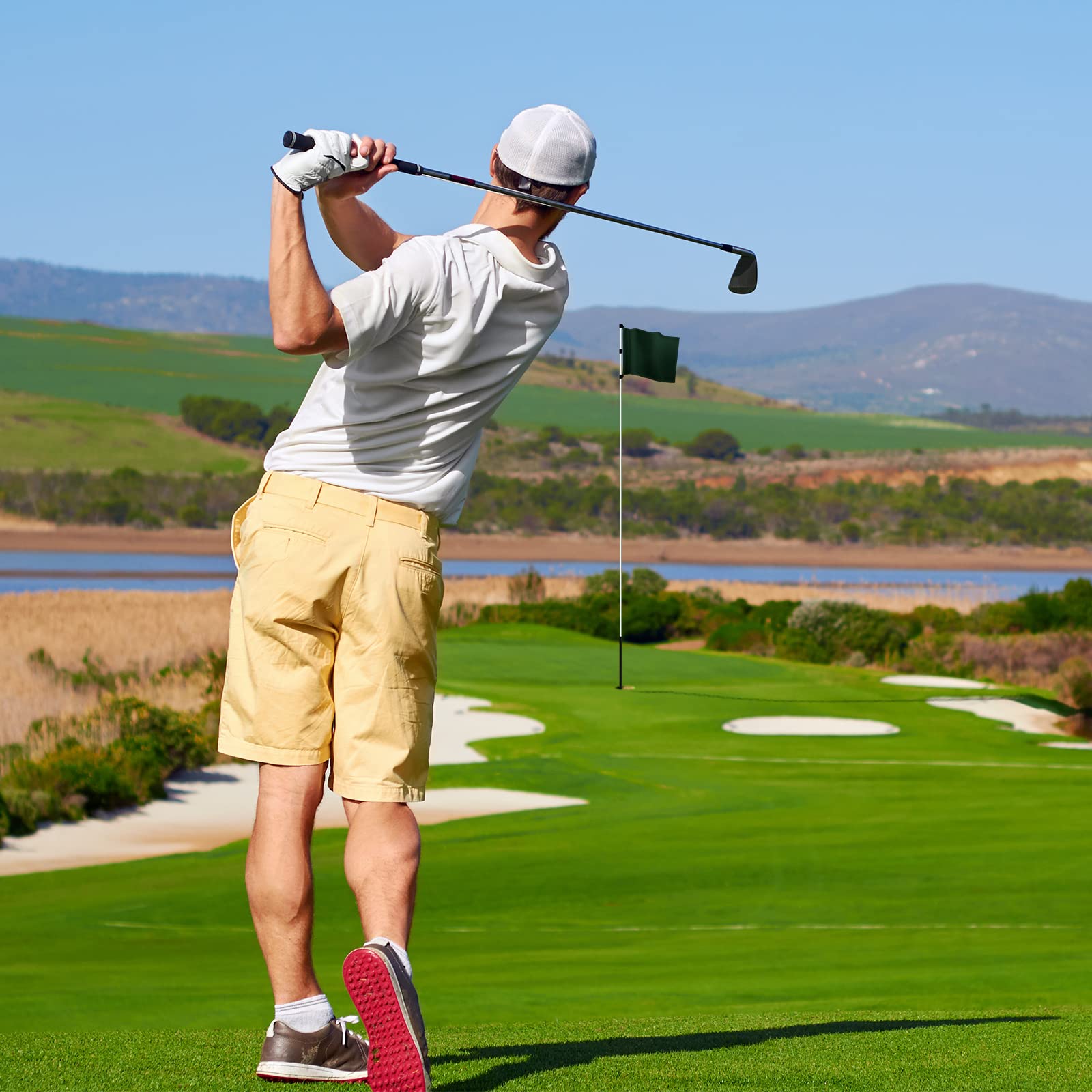 Nuenen 6 Stück Große Golfflaggen mit Eingelegtem Rohr Übergroße Golffahnen 33 x 50 cm Golf Zielflaggen Putting Grün Flaggen für Hof 420D Nylon Golfflaggen für Außen Hinterhof Garten (Mehrfarbig)