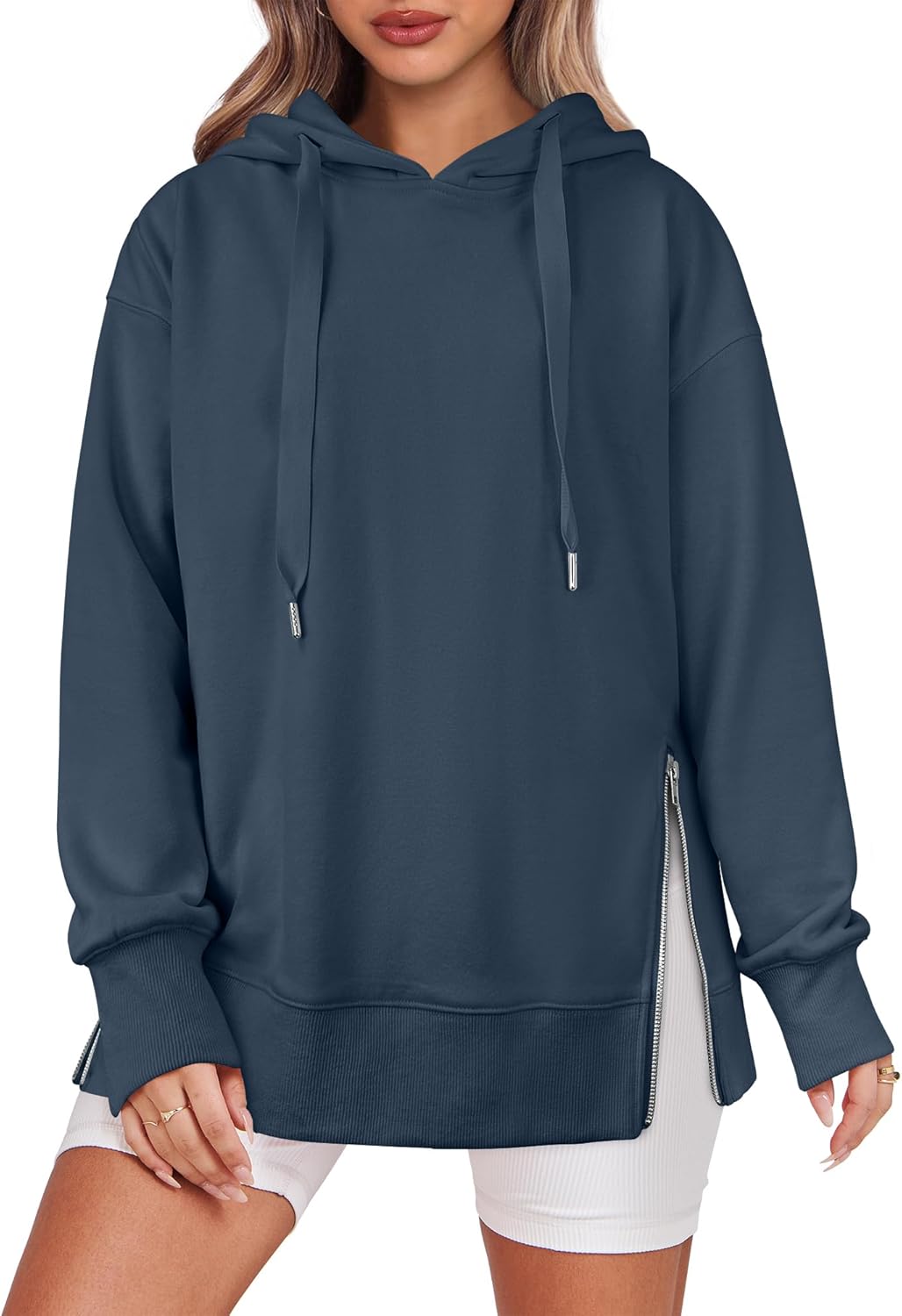 ANRABESS Women Oversized Hoodies Side Zipper Fleece Long Sweatshirts Lightweight Tunic Pullover 2025 Fall Trendy Clothes