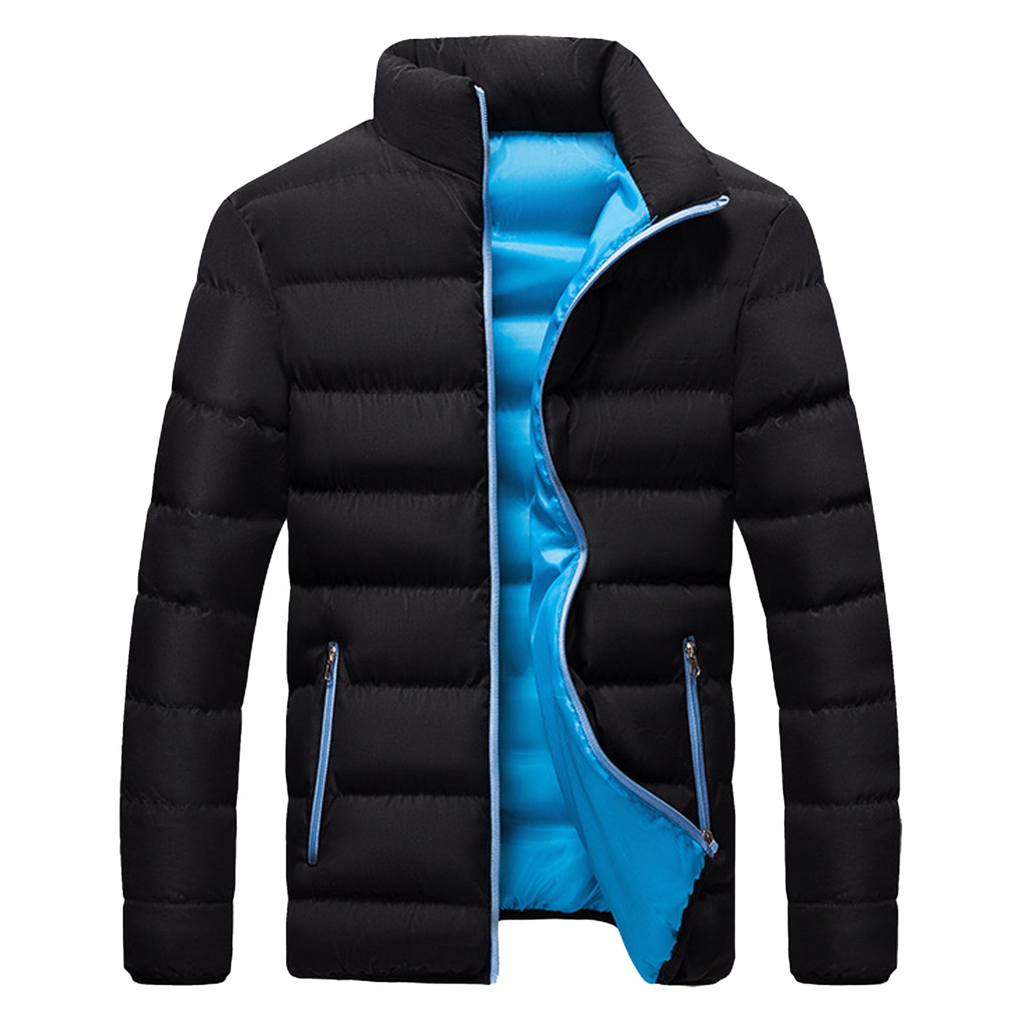 Maiyifu-GJ Mens Winter Down Coats Lightweight Warm Waterproof Thicken Jacket Winter Hiking Outerwear Black Blue 5X-Large