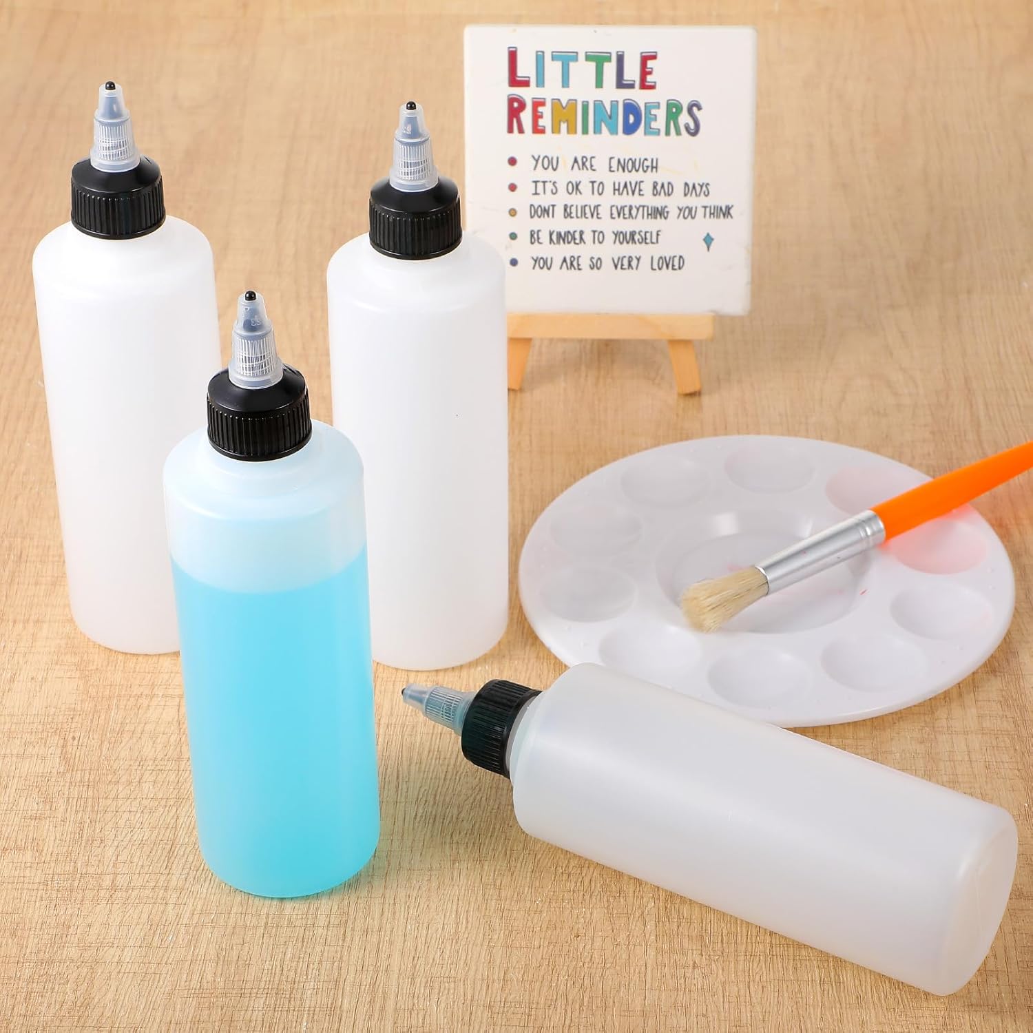 50 Pcs 8 oz Clear Plastic Squeeze Bottles, Empty Dispensing Bottles with Twist Cap and 2 Funnel for Liquids, Oils, Sauce, Condiments, Arts, Crafts, Kitchen and Household Use