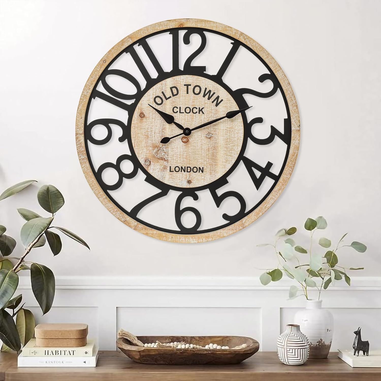 EMAX HOME Extra Large Wall Clock,24INCH Wooden Arabic