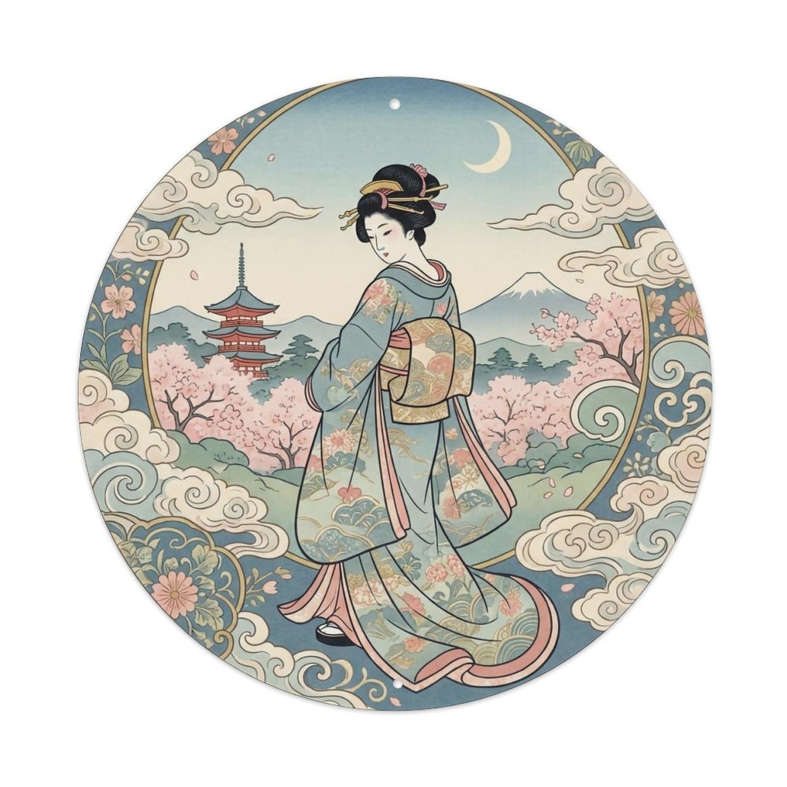 Japanese Geisha Back View Slight Side Turn Pose Metal Tin Sign