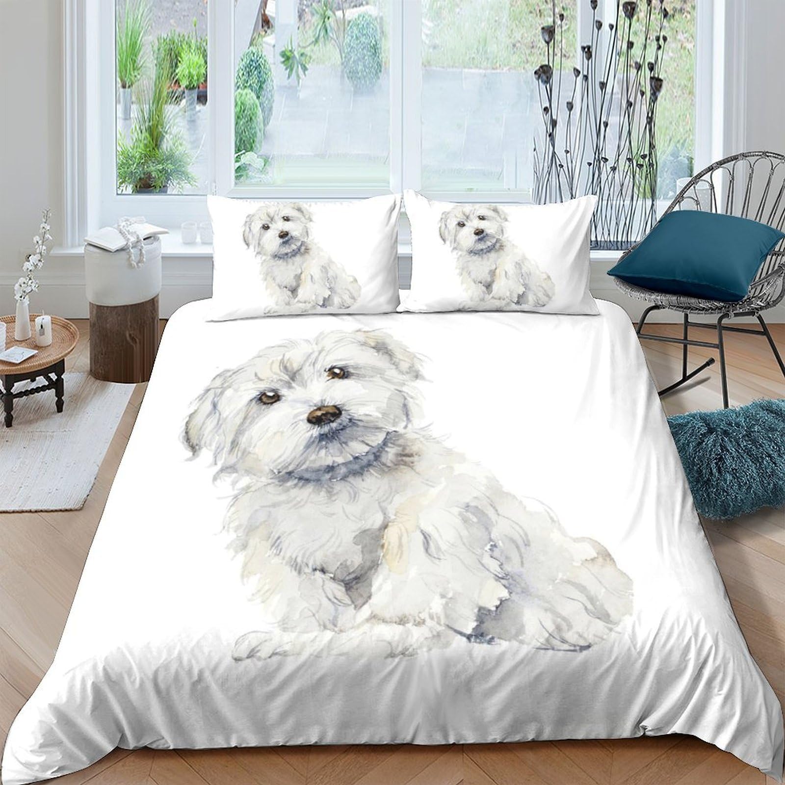 Ctjqhvkz Style-10 3D Printed White Puppy Fitted Sheet Microfiber Soft Cute Dog Pattern Bed Cover For Bedroom Guestroom Decor Mattress Protection Single（135X200cm）