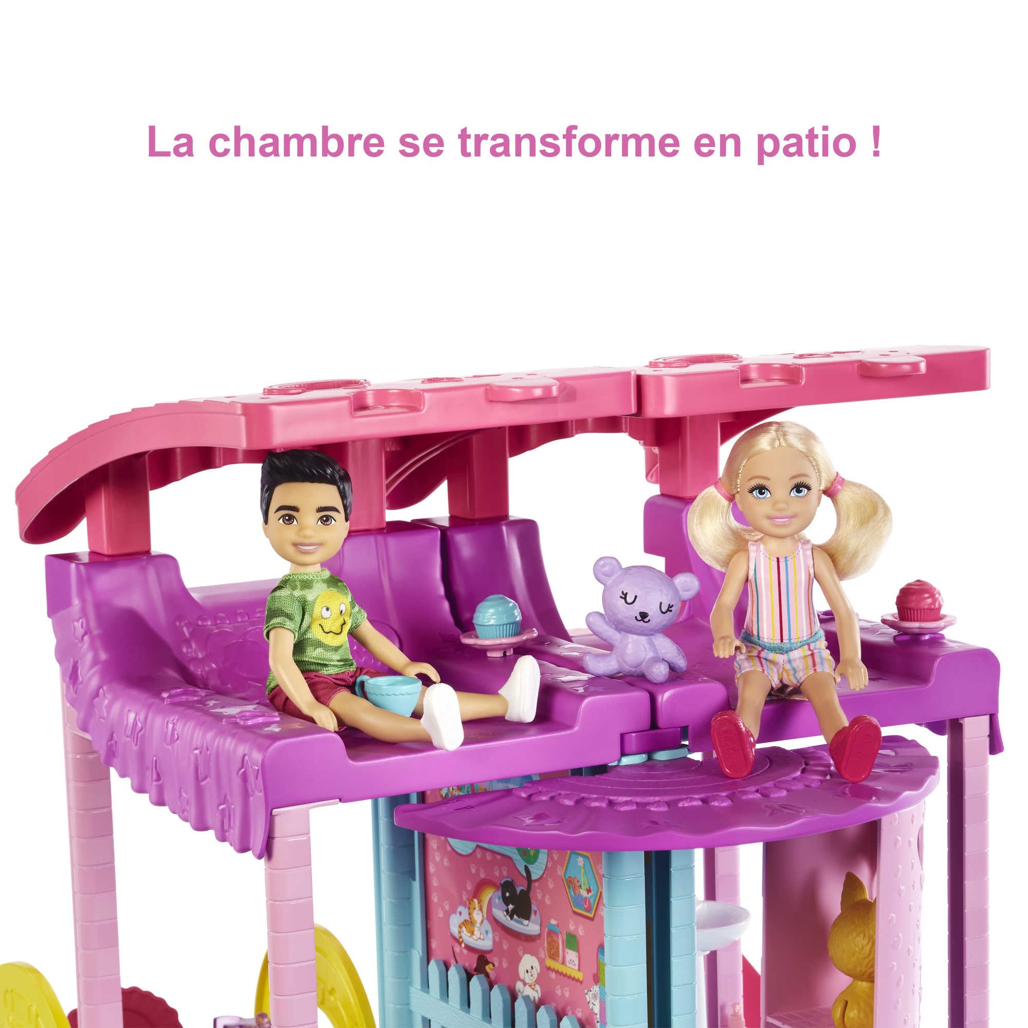 Barbie Chelsea Maison Meublée, 3 Niveaux De Jeu, 2 Animaux De Compagnie Et Plus De 20 Accessoires Inclus, Piscine Et Toboggan, Jouet pour Enfant de 3 Ans et Plus, HHX44