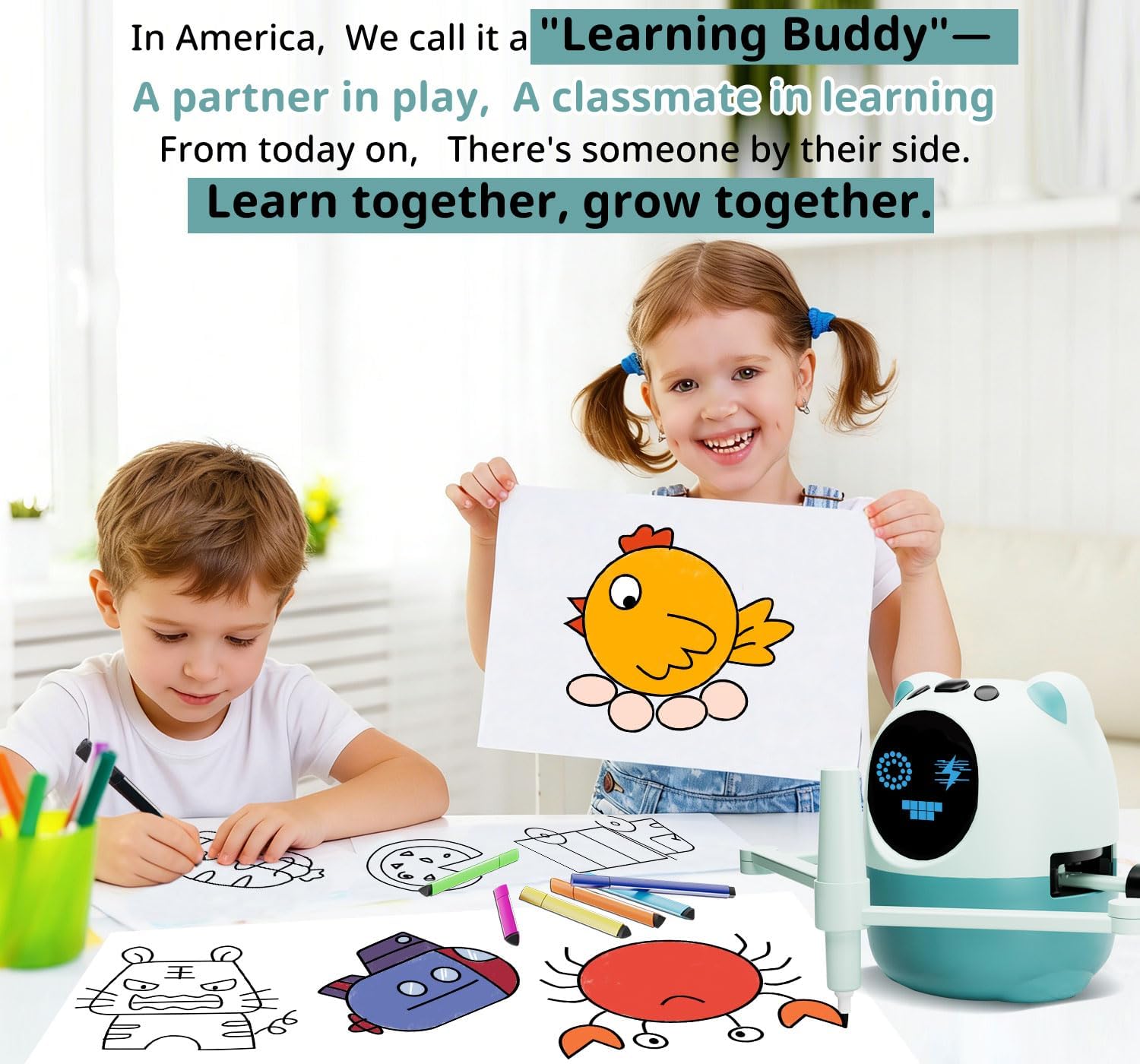 Drawing Robot for Kids with 150 Cards& 12 Color Pens，Montessori Drawing Learning Toys,Interactive Educational Robot Drawing Machine for 3 4 5 6 7 8 Year Old Boys Girls Christmas Birthday Party Present