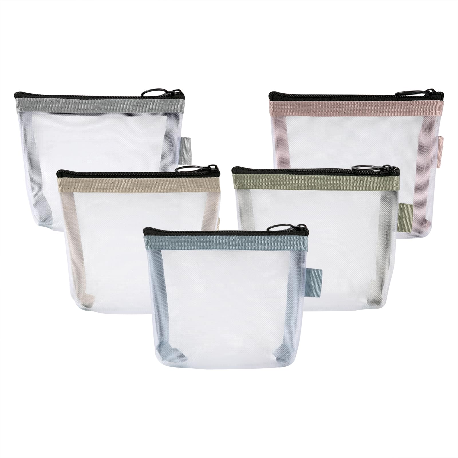 Mini Zipper Toiletry Bags, Small Mesh Pouch Organizer for Travel Kit, Beauty Makeup Lipstick Cosmetic Accessories, Portable Nylon Bag Holder for Coin, Cards, Key, Cable, Earphone (5 Pack)
