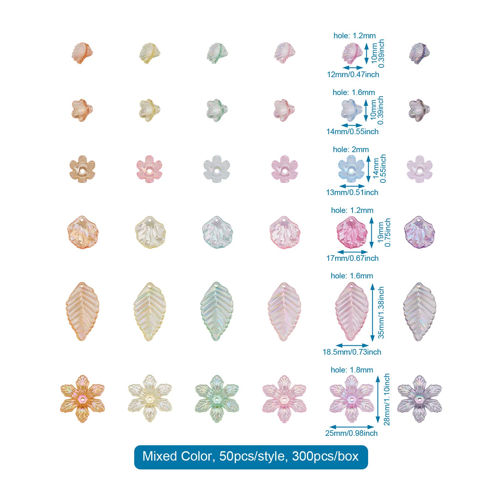 Craftdady 300Pcs Flower Bead Cap Acrylic Leaf Flower Transparent End Cap AB Color Floral Pendants for Jewellery Making Necklace Bracelet Earring - Image 4