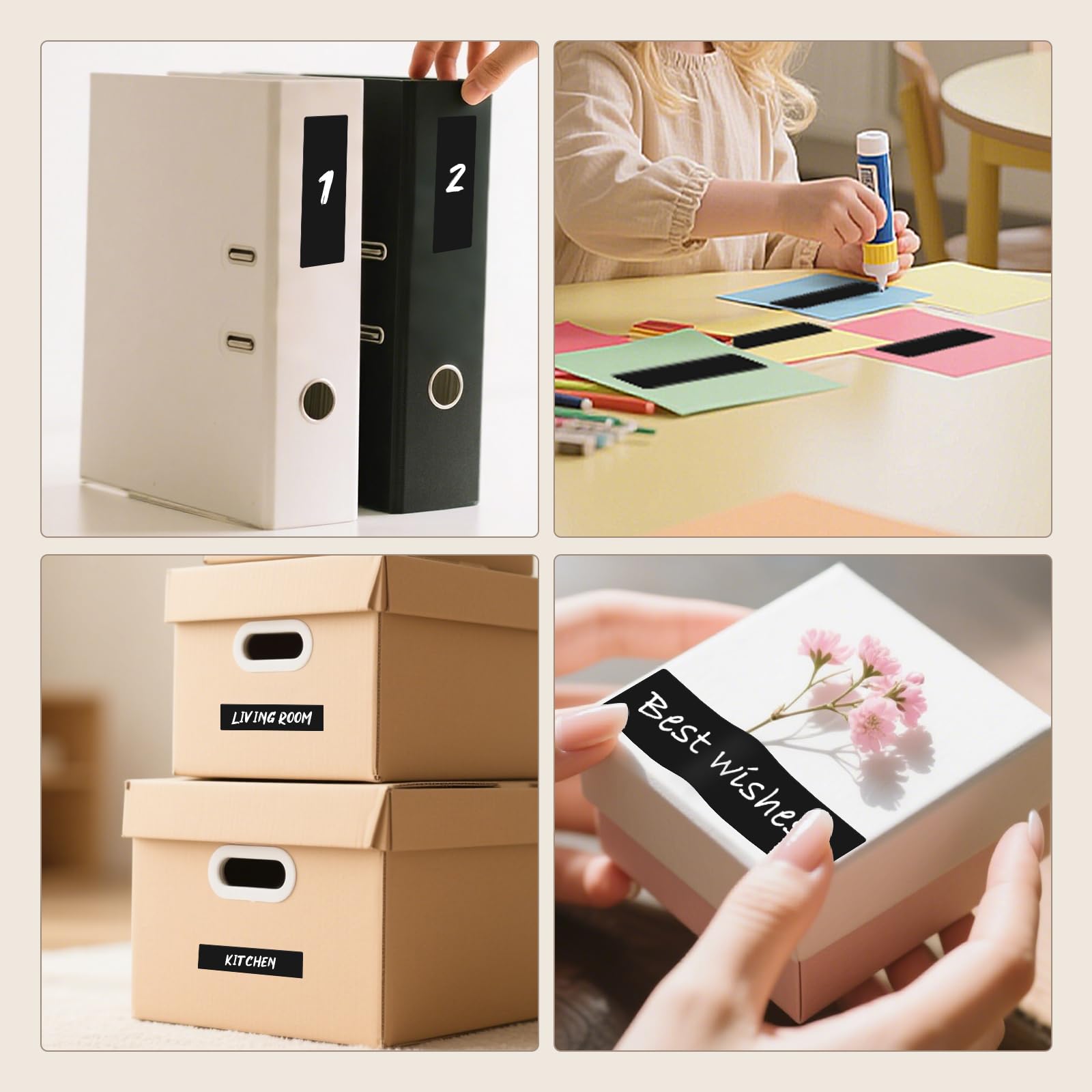 1000 Pieces Étiquettes Noires 76×25 mm Autocollantes Adhésives Gommettes Rectangulaires en Vinyle et ÉTanche pour Bureau & Entrepôts