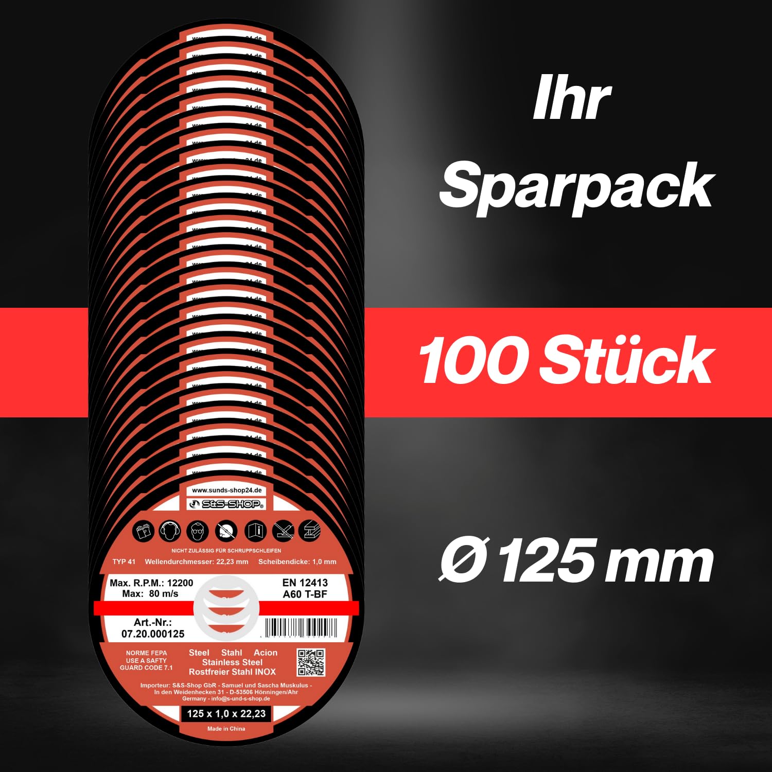 100x Trennscheiben Ø125 mm x 1,0 mm, INOX, extra dünn, Flexscheiben für Metall, Edelstahl, Stahl, Winkelschleifer 125, Trennscheibe 125 Metall 1mm, Zubehör für Trennschleifer & Akku-Flex