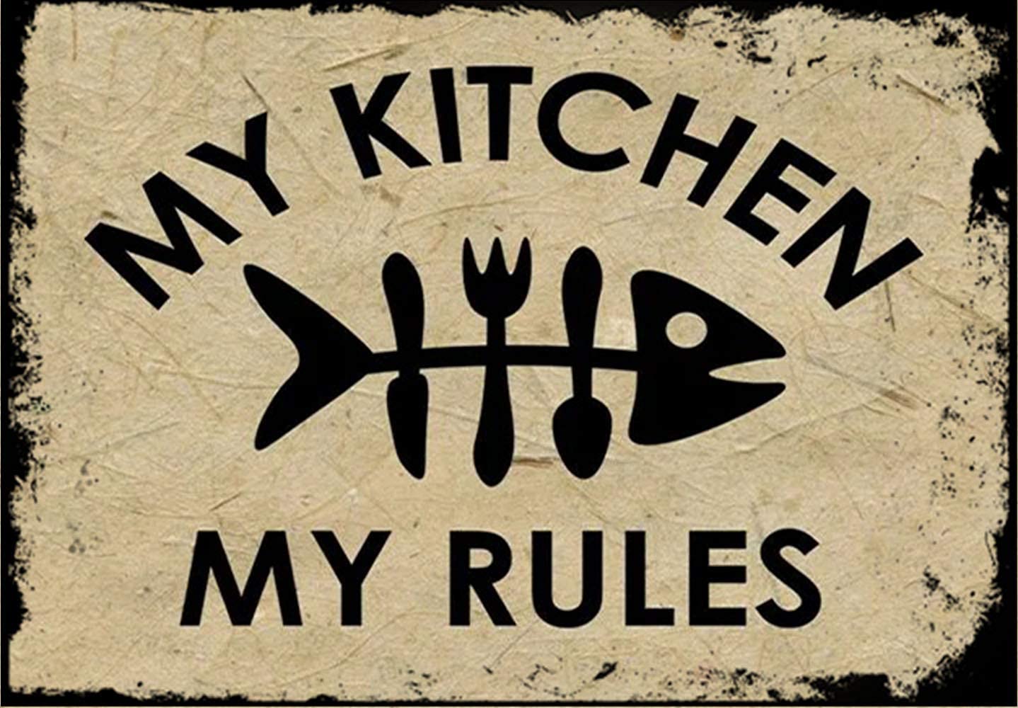 Lawenp My Kitchen My Rules Vintage Wall Decor Bar Decor Aluminum Sign for Home Kitchen Bar Funny Sarcastic Metal 8 x 12 Inches Tin Sign