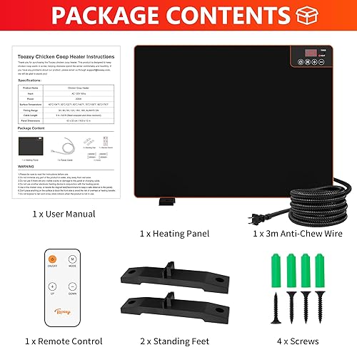 Miniatura 8 de Toozey Calentador de gallinero, calentador de pollo de calor radiante con temperatura ajustable y temporizador de ciclo, calentador rápido de 200