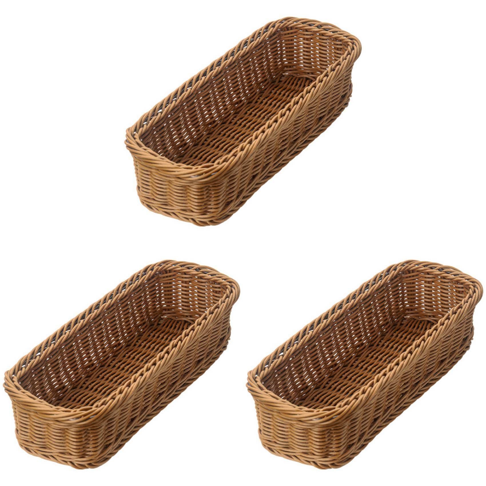 Hndhbfgrt 3X Desktop Cutlery Storage Basket Woven Basket Restaurant Tableware Drain Storage Box Tableware Storage Basket, Brown
