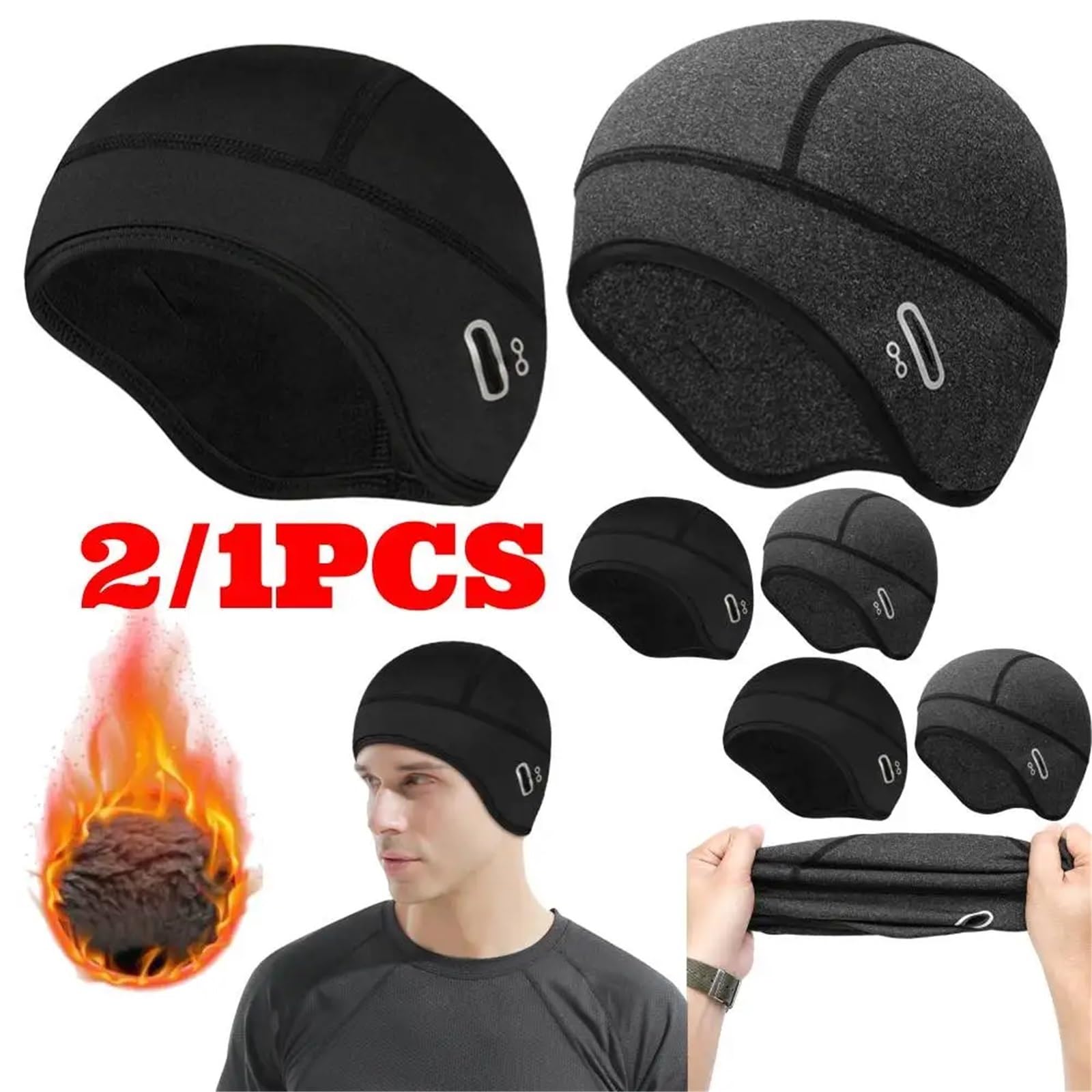 1 pz/2 pz inverno termico berretto da ciclismo outdoor sotto il casco fodera cappello sportivo uomo bicicletta sci beanie corsa escursionismo zucchetto per Ciclismo(Blue B)
