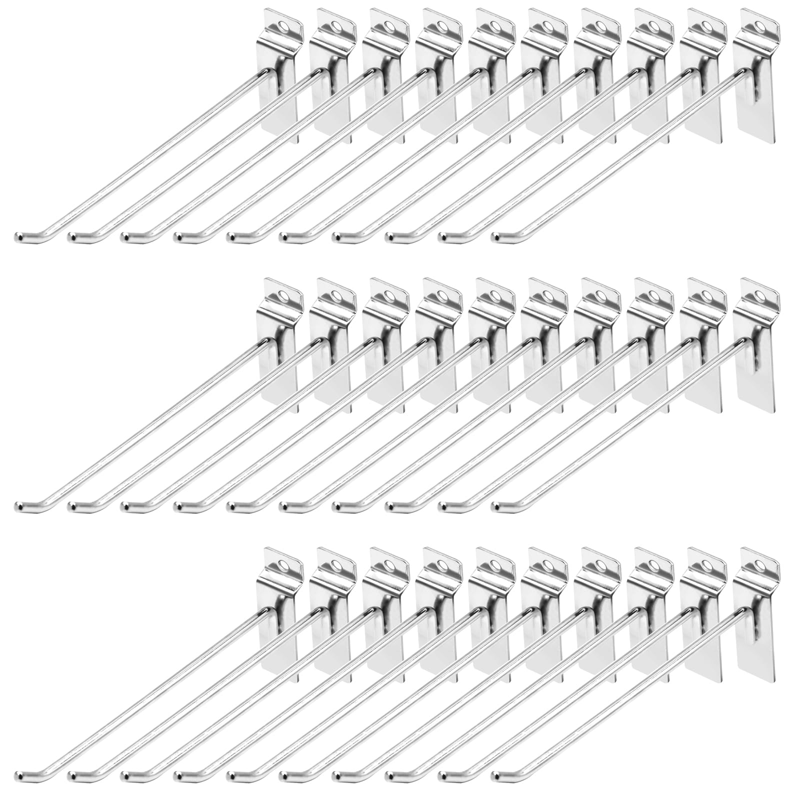 Yauhar 30Pcs 8 Inch Silver Slatwall Panel Hooks, Heavy Duty Slat Wall Hanging Display Hooks Pegboard Metal Hanger Hook for Gridwall Garage Shop Retail