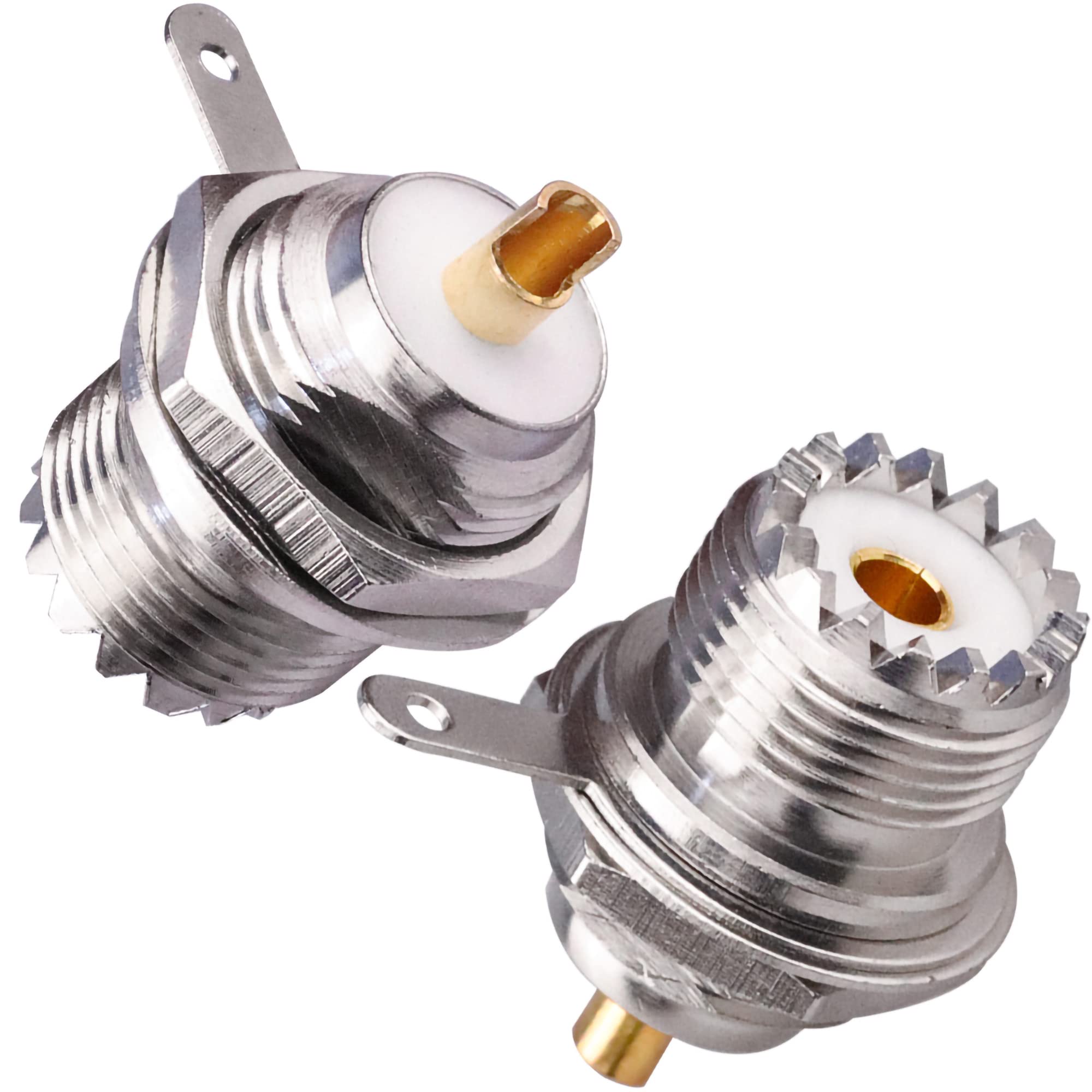 TUOLNK UHF SO239 Bulkhead Female Panel Chassis Mount Flansch Solder Cup PL259 RF Koaxialstecker Koax Antennenadapter 2er Pack