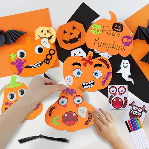 Miniatura 2 de Max Fun 312 calcomanías de espuma de calabaza de Halloween, kit de manualidades de Halloween para niños, juego de purpurina a granel autoadhesivas