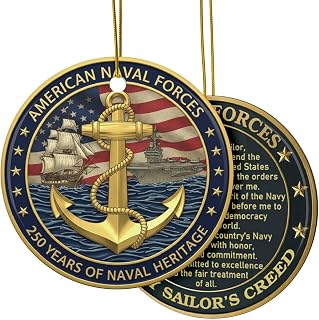 Naval Forces Ornament 250th Anniversary 1775–2025 – Double-Sided Ceramic Christmas Ornament with Anchor & Sailor’s Creed – Patriotic Military Veteran Keepsake Gift for Sailors, Families & Collectors