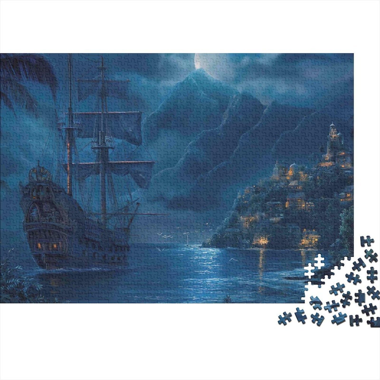 Mystic Sailing Ship 1000 Piece Jigsaw Puzzle Paper for Adults Night Harbor Scene Puzzle Game for Family Relax Focus Home Gift 38x26cm/1000pcs โ image 1