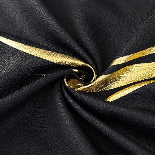 Miniatura 5 de MYRU 1 par de cortinas opacas negras para dormitorio, cortinas a rayas de lujo para sala de estar (negro y dorado, 2 x 54 pulgadas de ancho x 90