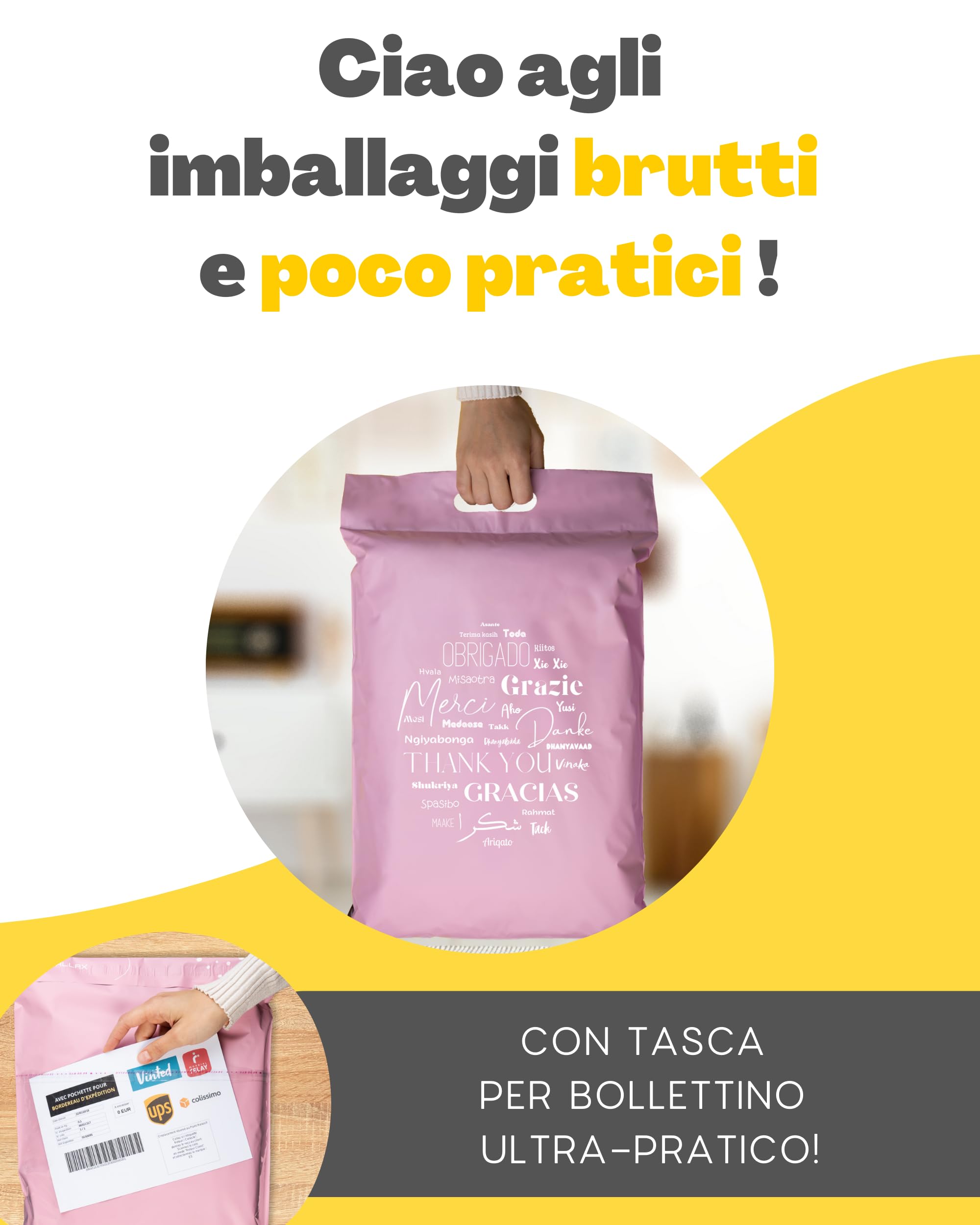 Sacchetti Spedizione in Plastica 40 Buste per Spedizioni Vinted con Tasca per Bollettino 2 Taglie M/XL Non Trasparenti Ultra-Resistenti Pochette Postali con Maniglia