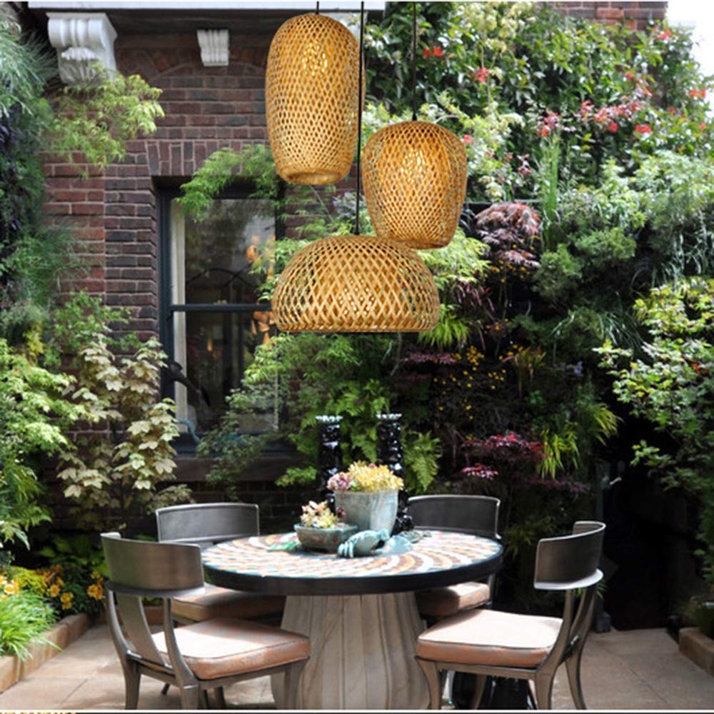Main En Bambou Naturel Lustre Tissage Vintage Luminaire Suspendu Rotin Tissé Créations De Fées Créatives Réglable E27 Lumiere Plafond Restaurant Salon Chambre Rétro Vague Suspensions Lamp (3 heads)