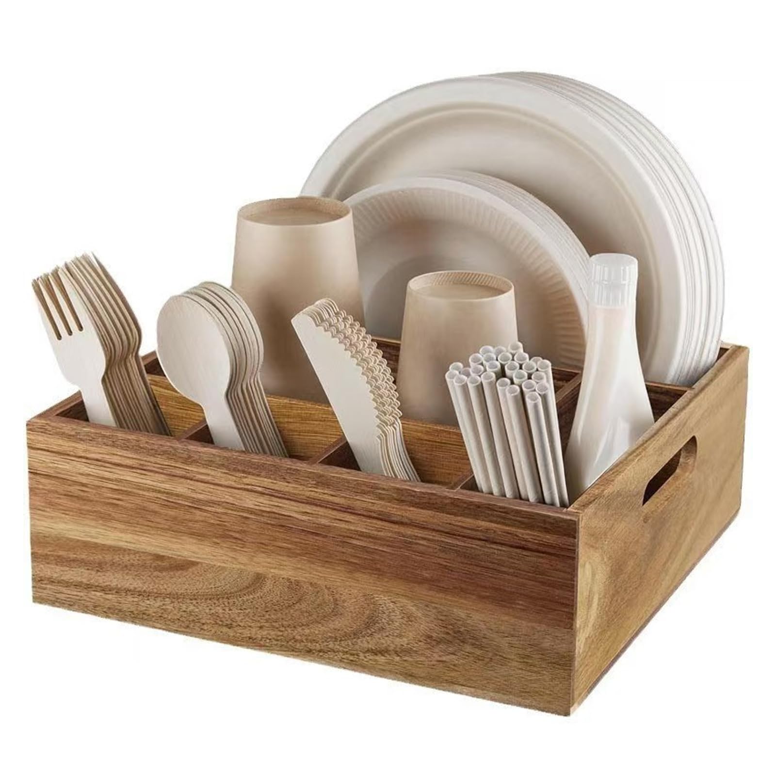Msioytog Wooden Utensils Holder with Felt Base for Tabletop Protective and Space Saving Wooden Cutlery Tray