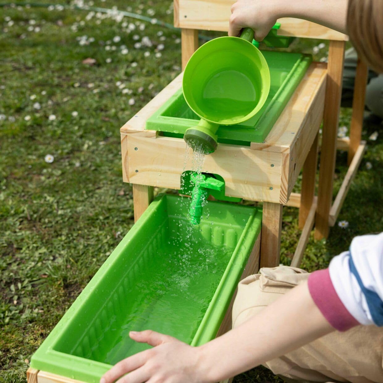 Esschert Design Kinder 3 Wassertische im Set Natur & Grün Gesamtlänge 152 cm - FSC® Holz