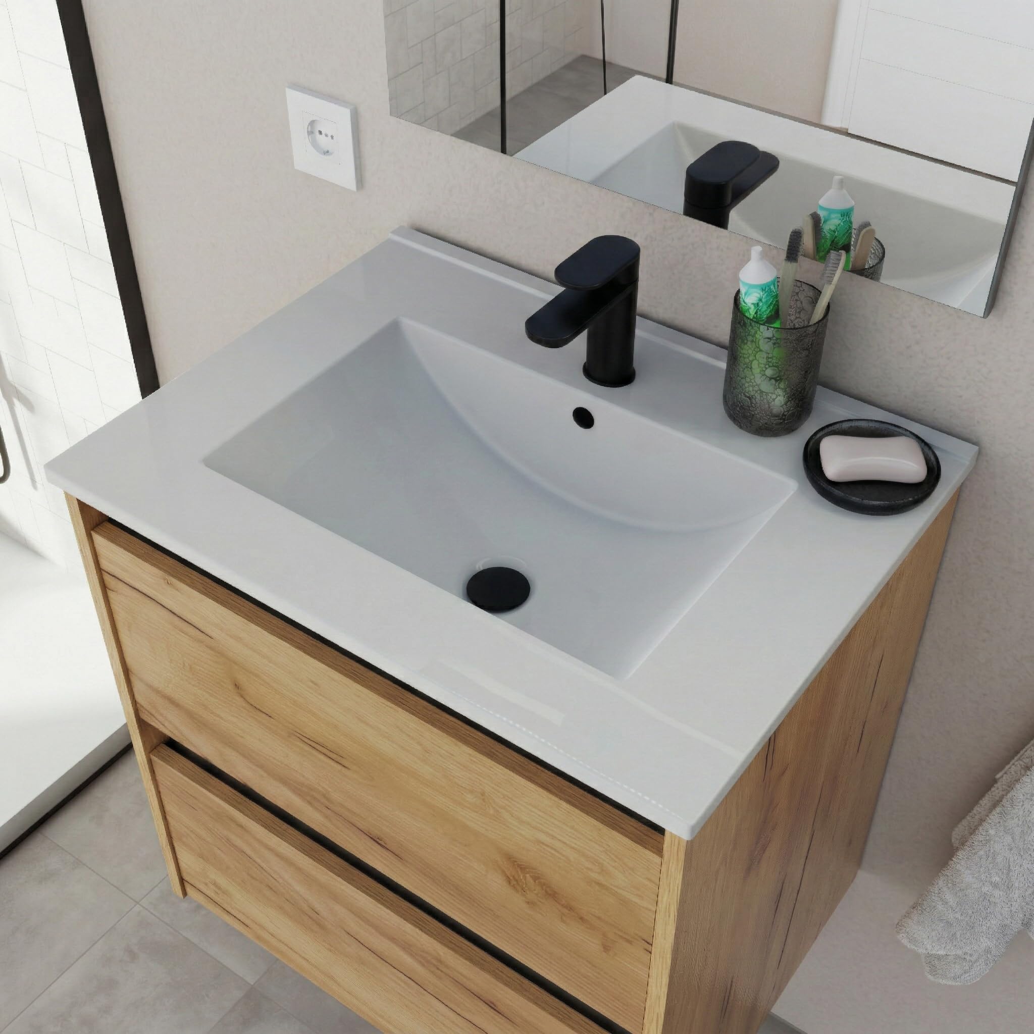 Lavabo encastrado para mueble de baño de 60|16,5 x 61 x 46 cm (alto x ancho x profundo) cerámica blanca|MUEBLES PITARCH
