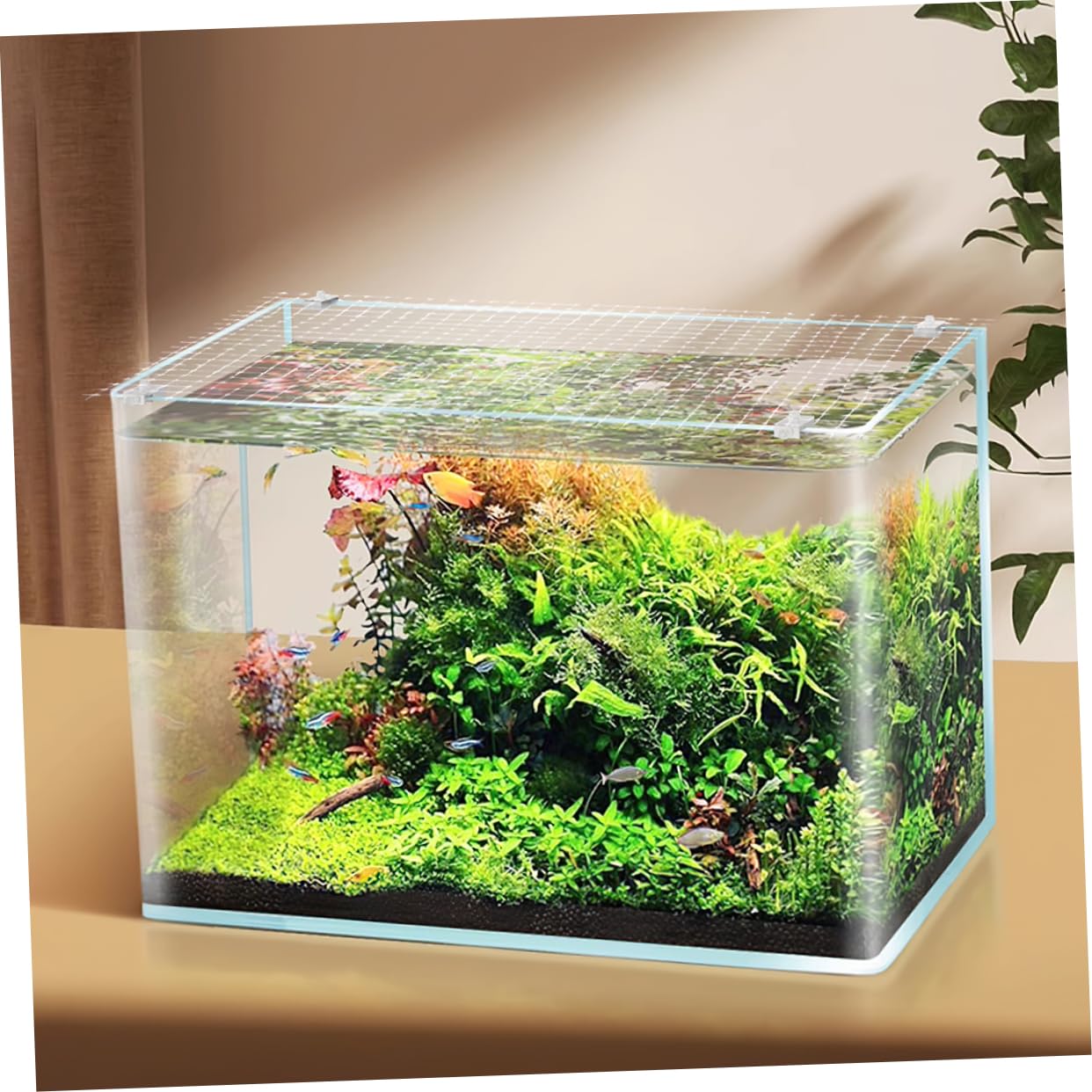 iplusmile Aquarium Abdeckung mit Jump Einstellbares und Zuschneidbares Fischnetz für Sichere Aquarienabdeckung Stützen und Einfache Installation