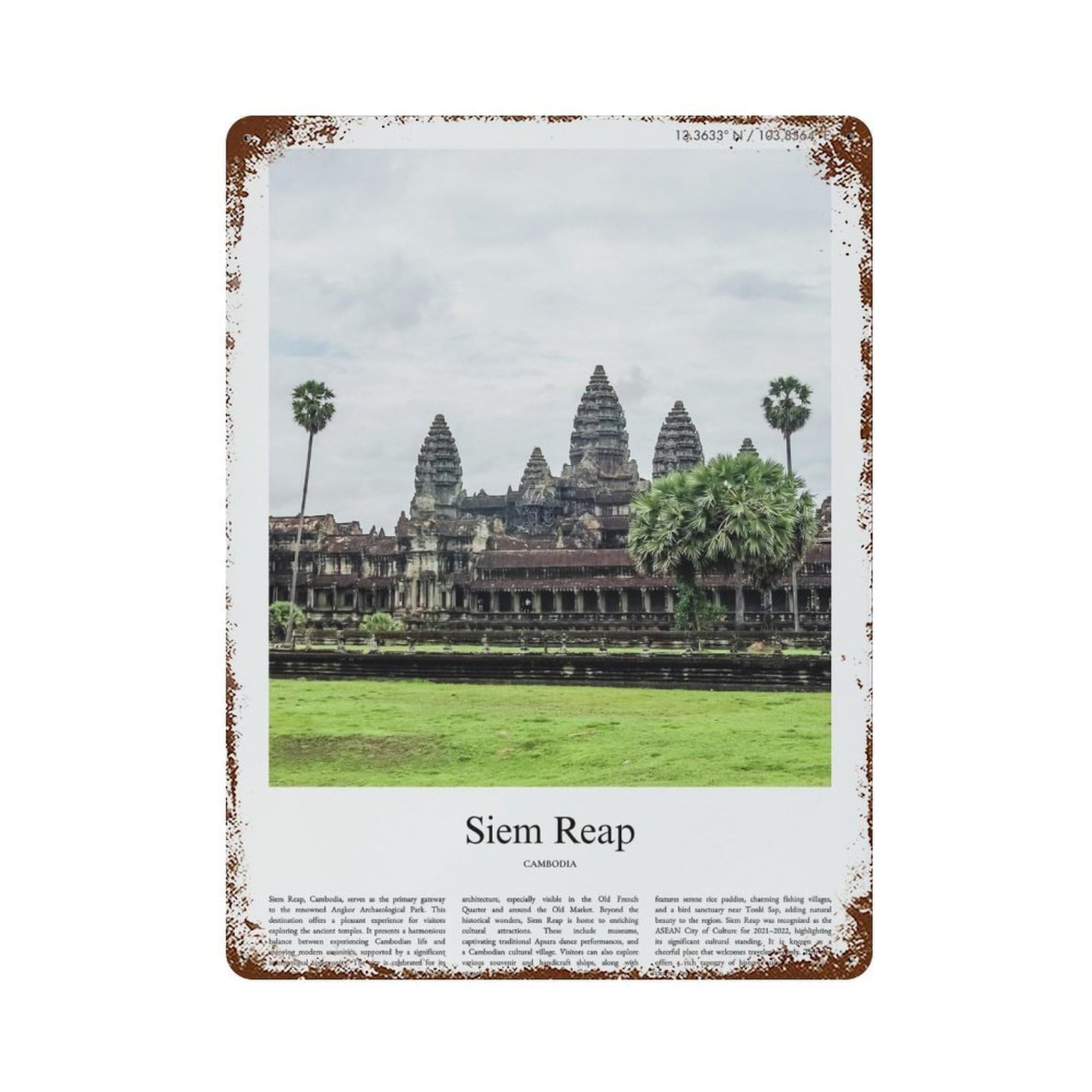 xiaoxiaoshen Siem Reap Cambodia City Scenery Wall Decor Art Metal Tin Poster Modern Home Decor Art Home Bar Shop Decorations Vintage Sign 40x30cm