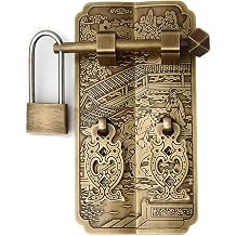 Vintage Style Antique Brass Pull Handle Knobs with Padlock Drawer Cabinet Bookcase Wardrobe Straight Plate Handle Classical Furniture Hardware Copper Accessories-15CM