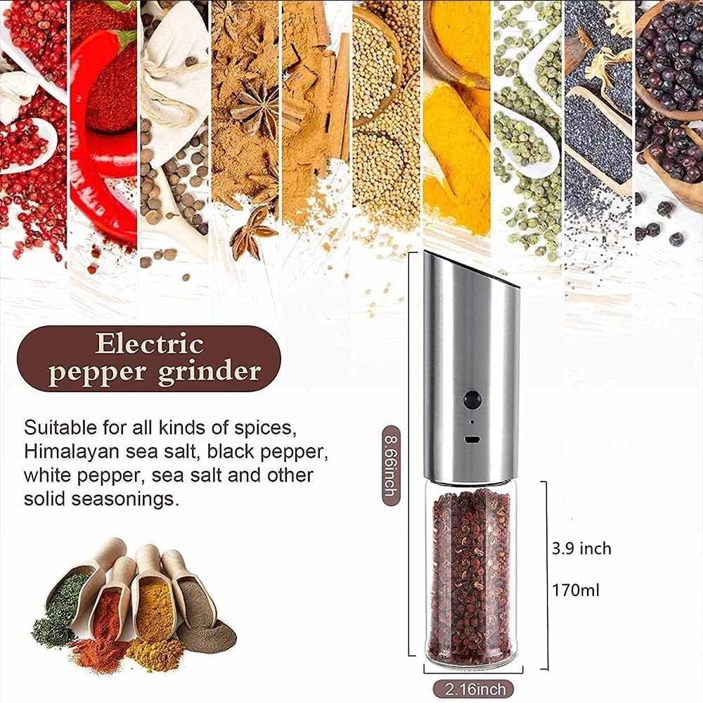 Macina Sale e Pepe Elettrico Macina Sale e Pepe Ricaricabile Tramite USB Macina spezie Automatico con grossolanità Regolabile