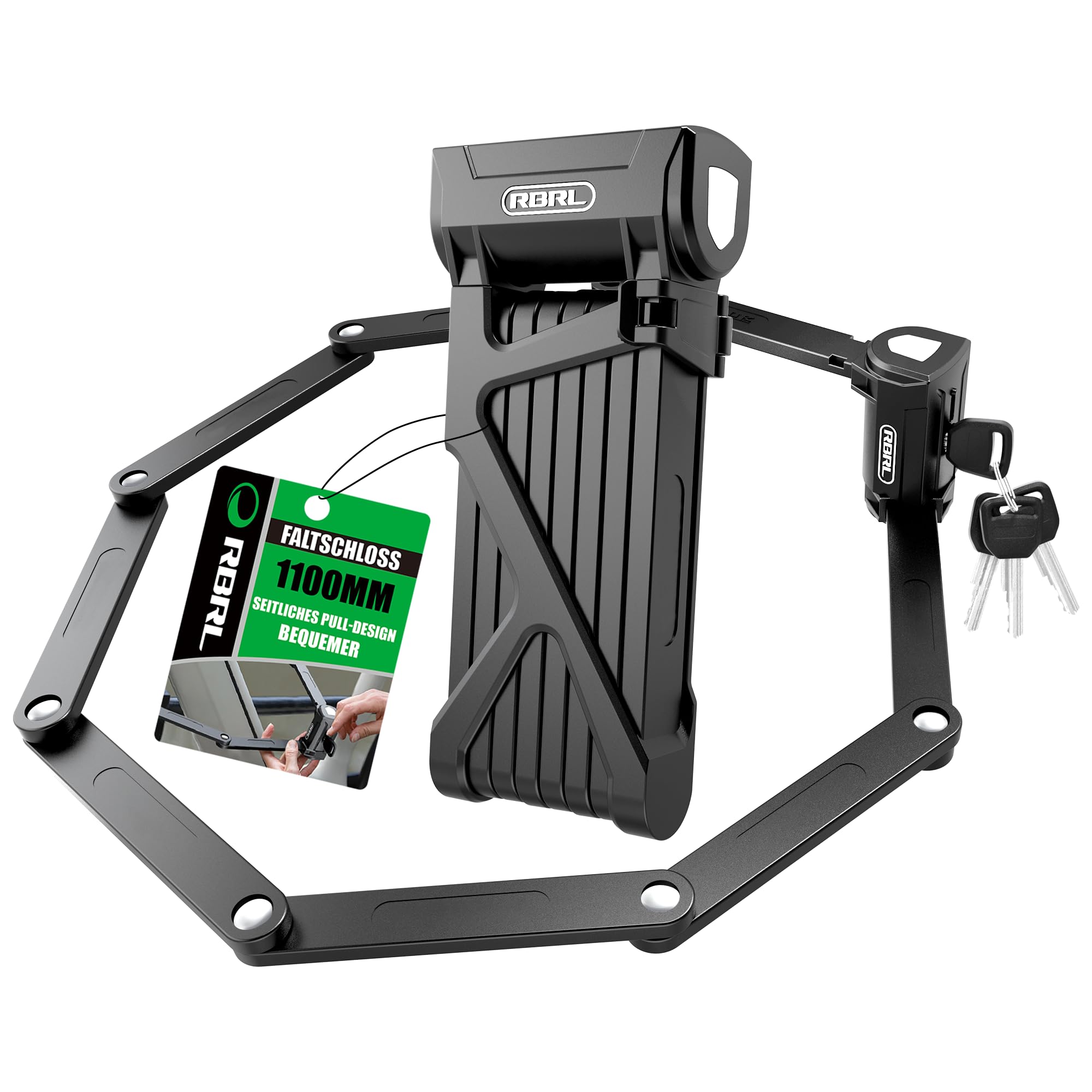 RBRL Antivol Velo Antivol Velo Pliable,Haut Niveau de Sécurité, 110cm, Avec Support et 4 Clés,Antivol de Vélo pour VTT, Bicyclette, Scooters, etc